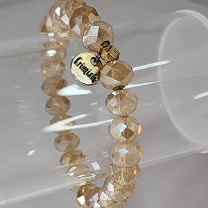 Golden Buttery Blingy Crimish Glass Beaded Stretch Bracelet 45015-013
